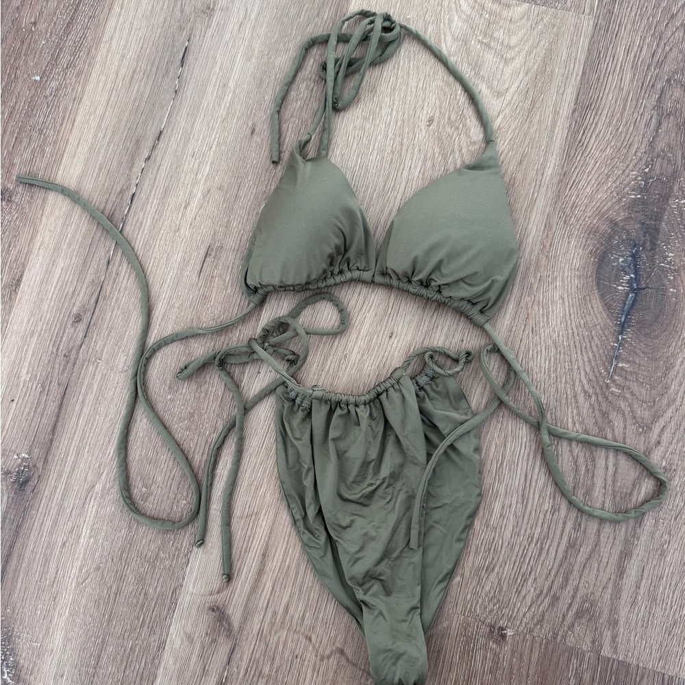 Monica Hansen Olive String Triangle Bikini Set